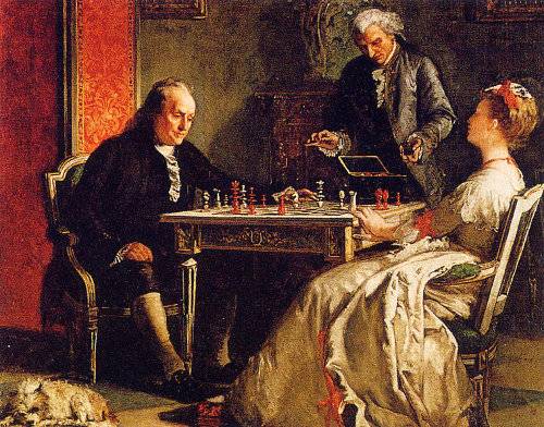 http://commons.wikimedia.org/wiki/File:Benjamin_Franklin_playing_chess.jpg