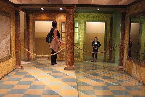 http://commons.wikimedia.org/wiki/File:Ames_room_forced_perspective.jpg
