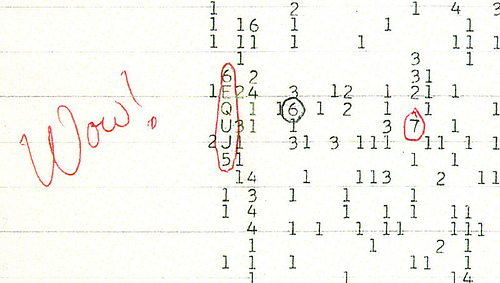 http://commons.wikimedia.org/wiki/File:Wow_signal.jpg