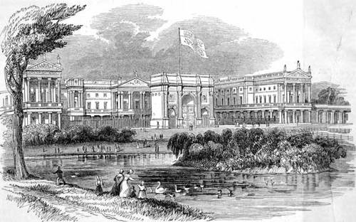 http://commons.wikimedia.org/wiki/File:Buckingham_Palace_ILN_1842.jpg
