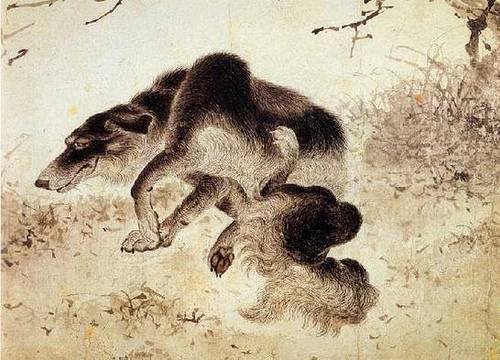 http://commons.wikimedia.org/wiki/File:Kim_Duryang-Scratching_dog.jpg