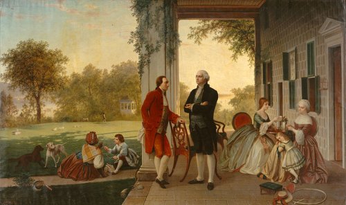 http://commons.wikimedia.org/wiki/File:Washington_and_Lafayette_at_Mount_Vernon,_1784_by_Rossiter_and_Mignot,_1859.jpg