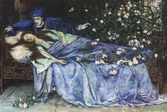 http://commons.wikimedia.org/wiki/File:Henry_Meynell_Rheam_-_Sleeping_Beauty.jpg