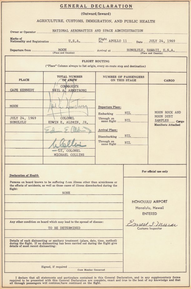 apollo 11 customs form