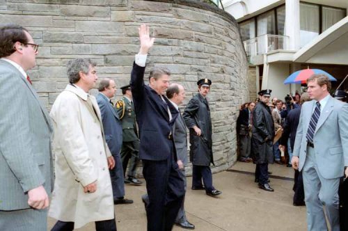 http://commons.wikimedia.org/wiki/File:President_Reagan_waves_to_crowd_immediately_before_being_shot_1981.jpg