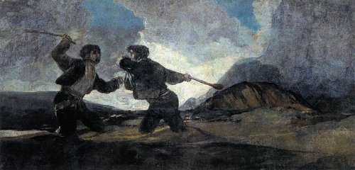 http://commons.wikimedia.org/wiki/File:Francisco_de_Goya_y_Lucientes_-_Duel_with_Cudgels_-_WGA10102.jpg