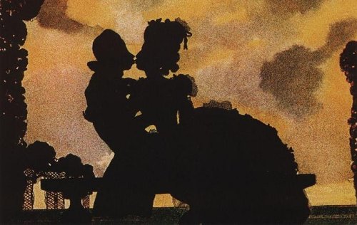 http://commons.wikimedia.org/wiki/File:Konstantin_Somov_Kiss_Silhouette_1906.jpg