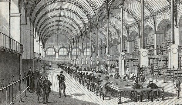 http://commons.wikimedia.org/wiki/File:Biblioth%C3%A8que_Sainte-Genevi%C3%A8ve_1859.jpg