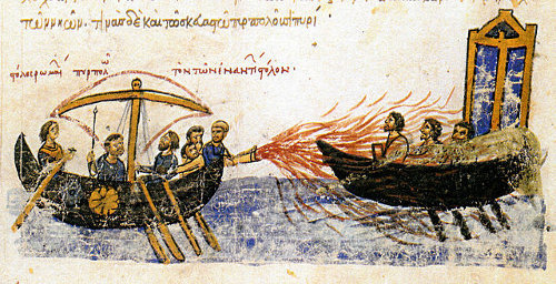 http://commons.wikimedia.org/wiki/File:Greekfire-madridskylitzes1.jpg