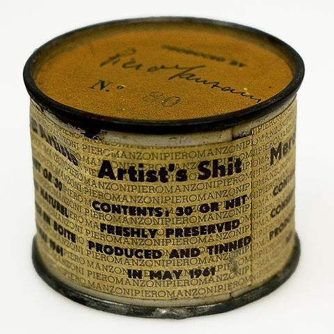 http://commons.wikimedia.org/wiki/File:Piero_Manzoni_Artist%27s_shit.jpg