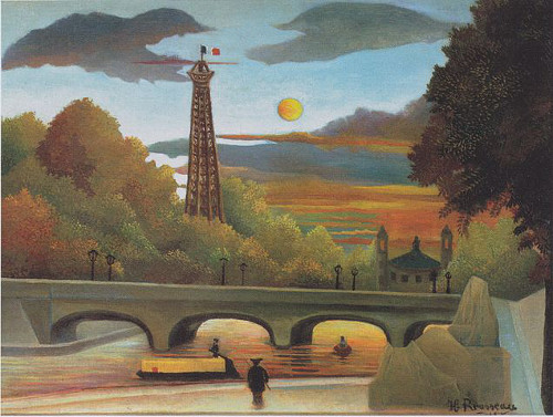 http://commons.wikimedia.org/wiki/File:Henri_Rousseau_-_Seine_und_Eiffelturm_in_der_Abendsonne_-_1910.jpeg