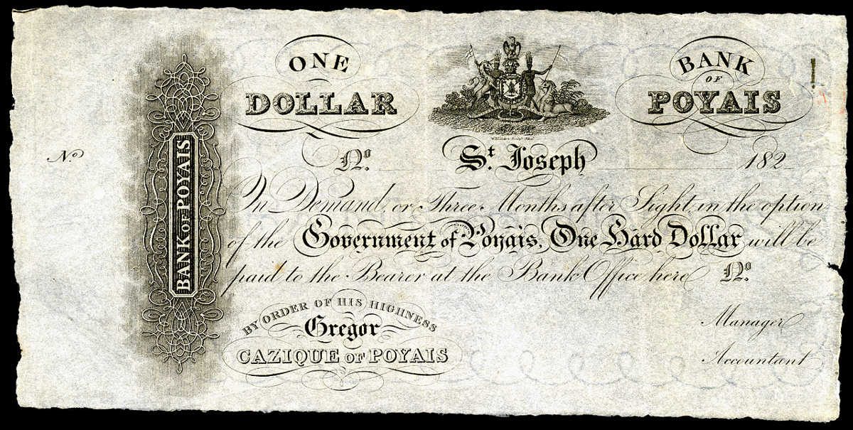 https://en.wikipedia.org/wiki/File:Bank_of_Poyais-1_Hard_Dollar_(1820s)_SCAM.jpg