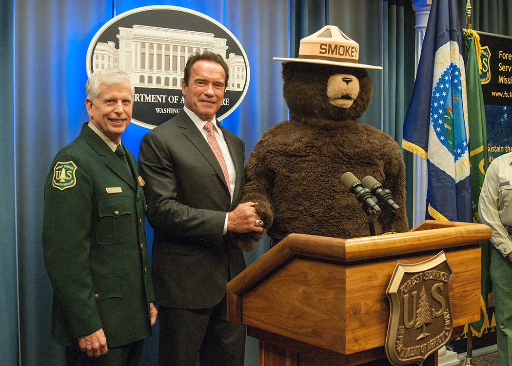 https://commons.wikimedia.org/wiki/File:Smokey_with_Thomas_Tidwell,_Chief_of_the_United_States_Forest_Service,_and_Arnold_Schwarzenegger.jpg