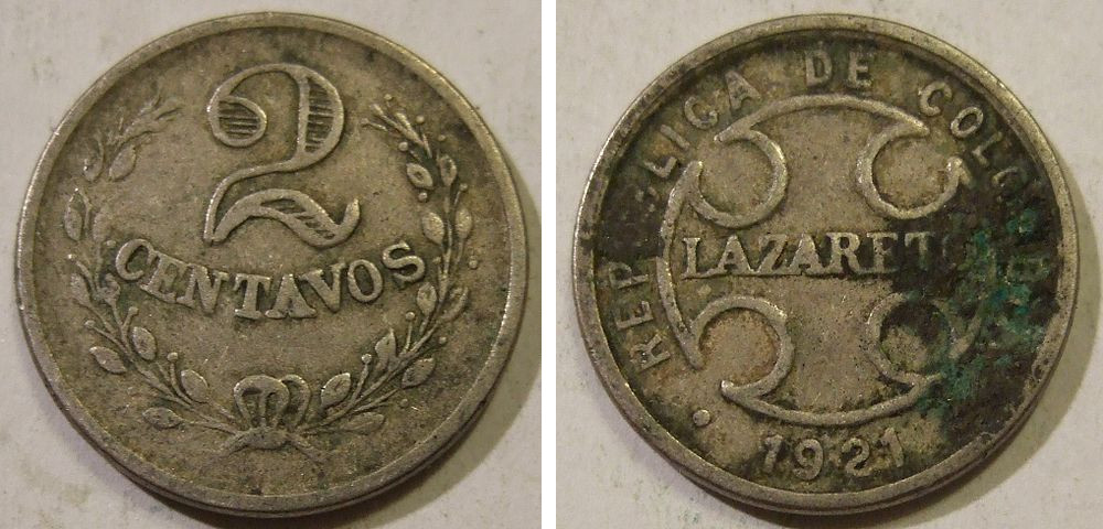 https://commons.wikimedia.org/wiki/File:COLOMBIA,_LEPROSARIUM_(LEPER)_COLONY_1921_-2_CENTAVOS_a_-_Flickr_-_woody1778a.jpg