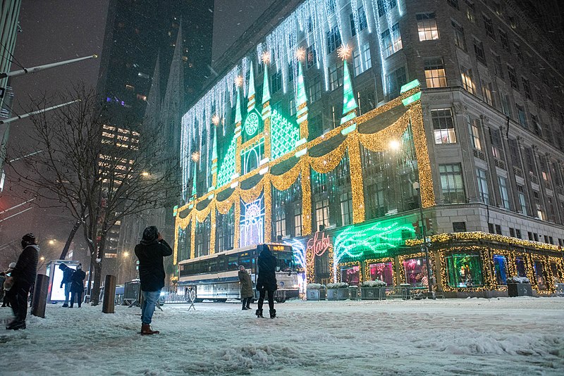 https://commons.wikimedia.org/wiki/File:Saks_Fifth_Avenue_Christmas_Light_Show_Snowstorm_2020_(50732619583).jpg