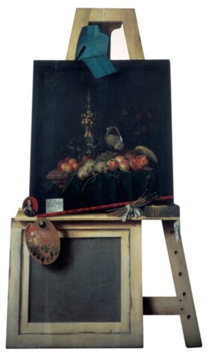 https://commons.wikimedia.org/wiki/File:Cornelius_Norbertus_Gijsbrechts_-_Cut-Out_Trompe_l%27Oeil_Easel_with_Fruit_Piece_-_KMS5_-_Statens_Museum_for_Kunst.jpg