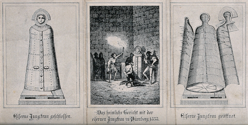 https://commons.wikimedia.org/wiki/File:Left,_an_%22iron_maiden%22_with_its_doors_secured;_middle,_a_bli_Wellcome_V0041743.jpg